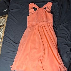 David’s bridal halter dress. coral color. Size 2! Only worn once for homecoming